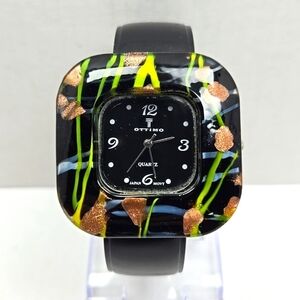 Womens Vintage Ottimo Black Graffiti Watch Geometric Painted Square New Battery